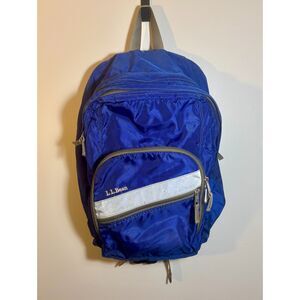 L.L. Bean Backpack Blue Gray Straps Reflective Strip Multi-Pocket School